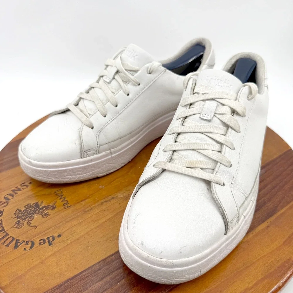 Kizik Vegas Sneakers Leather Hands Free Mens 8 W Womens 9.5 White Wide Low Top